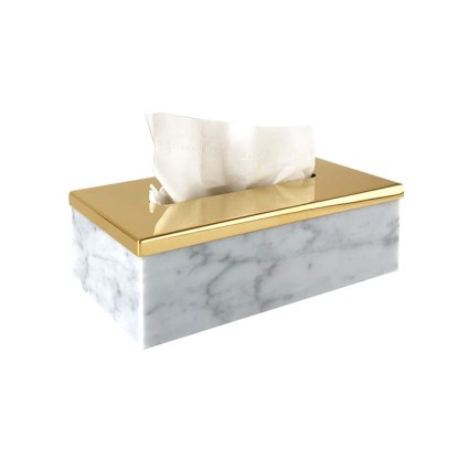 3SC Elegance Контейнер для салфеток 23х12,5хh7см, цвет: мрамор bianco carrara/золото 24к. Lucido