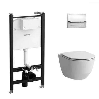 Laufen Pro Унитаз подвесной, безободковый, смыв Rimless, с инсталляционной системой, сиденье с микролифтом, тонкое, клавиша смыва хром