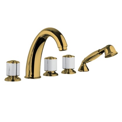 Bongio Fleur Noir Смеситель на борт ванны (5 отв.) с ручным душем, цвет: золото/черный фарфор