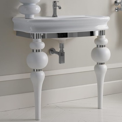 3SC Consolle Консоль Via Veneto 70х52хh96см, с раковиной LA11 и сифоном, напольная, цвет: белый матовый/хром