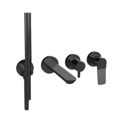 Bongio GIO2 Смеситель встроенный для ванны с ручной лейкой, излив 206 мм цвет: черный матовый