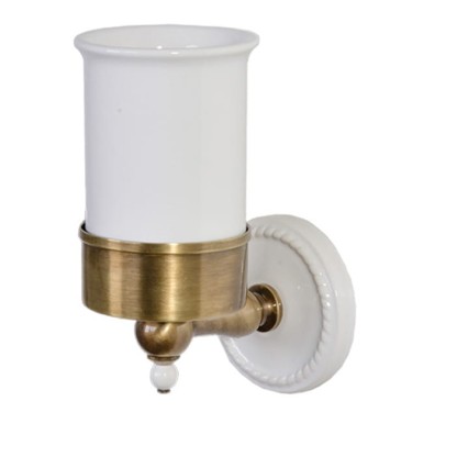 Devon&Devon Dorothy Стаканчик (керамика белая) для зубных щеток подвесной, цвет: бронза/белый