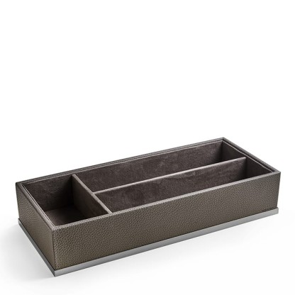 3SC Milano Лоток универсальный 38х16,5хh7см, ,с 3 отделениями, цвет: коричневая эко-кожа/хром