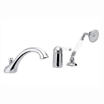 Nicolazzi P.m. Blanc A Смеситель на борт ванны на 3 отверстия, с изливом 200мм и ручным душем, ручки состаренная керамика, цвет: хром