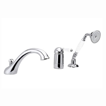 Nicolazzi P.m. Blanc A Смеситель на борт ванны на 3 отверстия, с изливом 200мм и ручным душем, ручки состаренная керамика, цвет: хром