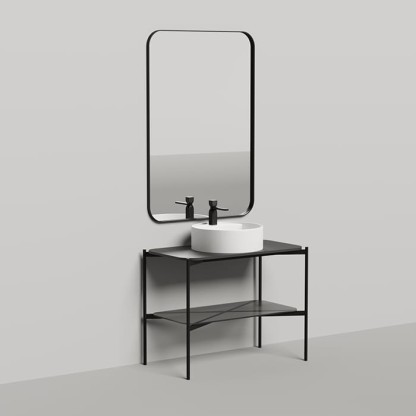 Salini Grazia Консоль 80х74х50.5см со столеш.S-Stone; полка из тонир. закал.стекла; зеркало 80х100см., в металл. раме, сифон, цвет: черный