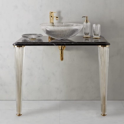 3SC Elegance Консоль 90х54хh97см с раковиной EL11, топ-мрамор emperador dark, сифон, напольная, цвет: золото 24к. Lucido