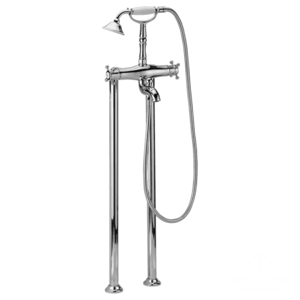 HUBER Victorian Смеситель термостатический напольный для ванны с ручной лейкой на держателе и шлангом 150 см, цвет: хром