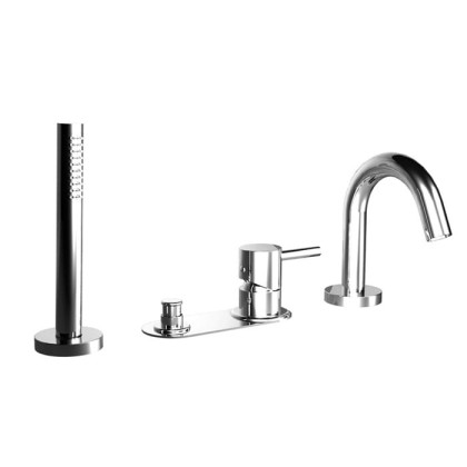 Bongio T Mix Смеситель для ванны на три отверстия, устанавливаемый на борт , с душевой лейкой , цвет: хром