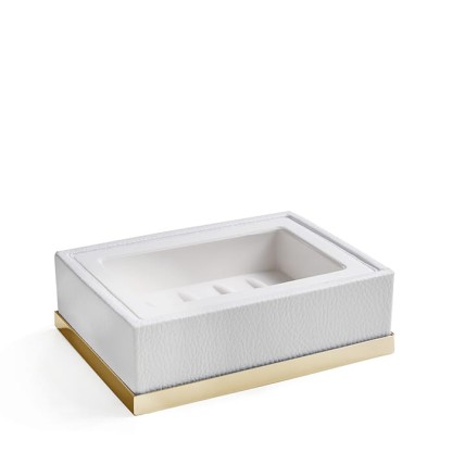 3SC Snowy Мыльница настольная, цвет: белая эко-кожа/золото 24к. Lucido