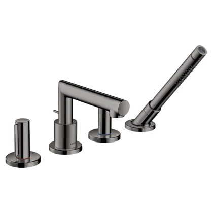 Axor Uno Смеситель на борт ванны, на 4 отв., с ручным душем, Zero, цвет: полированный черный хром