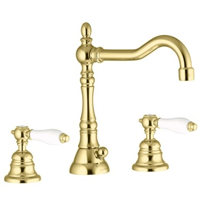 Carlo Frattini Herend Смеситель для раковины, на 3 отверстия, с поворотным изливом, с донным клапаном, цвет: золото
