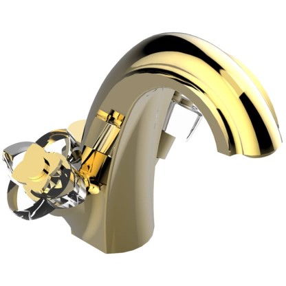THG Pуtale de cristal clair Смеситель для раковины, 1 отв., цвет: золото/прозрачный хрусталь
