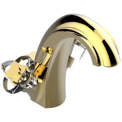 THG Pуtale de cristal clair Смеситель для раковины, 1 отв., цвет: золото/прозрачный хрусталь