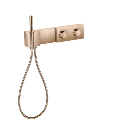 Axor Edge Смеситель для душа 470/100, встраиваемый, термостат, на 2 источника, с ручным душем, алмазная огранка, внешняя часть, цвет: красное золото