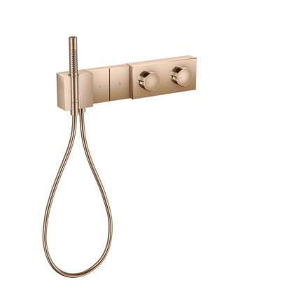 Axor Edge Смеситель для душа 470/100, встраиваемый, термостат, на 2 источника, с ручным душем, алмазная огранка, внешняя часть, цвет: красное золото