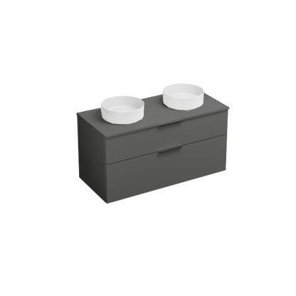 Burgbad Eqio Комплект мебели 1200х550х600 мм,с 2 раковинами круглыми без отв под смеситель, ,4 ящика, цвет: серый глянцевый