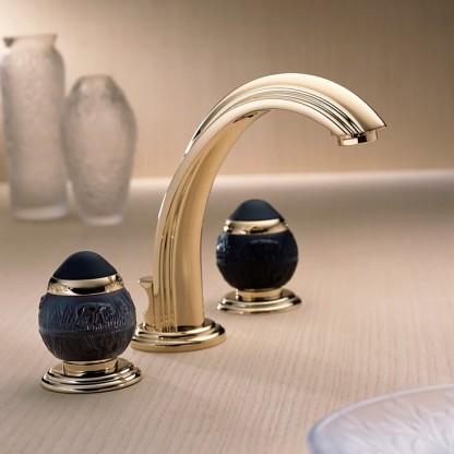 THG Panthere Cristal Noir Смеситель для раковины на 3 отверстия, с донным клапаном, цвет: Soft gold