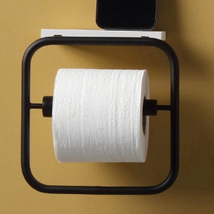 Bertocci Mettitutto Бумагодержатель с белой полкой, цвет: черный матовый