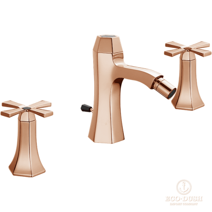 CISAL Cherie Смеситель для биде на 3 отверстия, с донным клапаном, цвет: розовое золото/черный