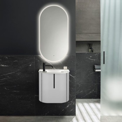 Burgbad Lavo 2.0 Комплект мебели 53х35х49.2см., с 1 отверстием для смес. слева, 1 дверь, раковина белая Velvet, ручка черная, подвесной, цвет белый глянцевый