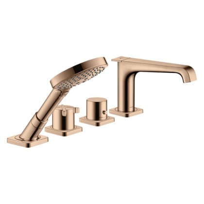 Axor Citterio E Смеситель для ванны, 4 отв., термостатический, с ручным душем, цвет: полированное красное золото