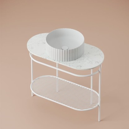 Artceram Flair 4.0 Консоль металлическая с раковиной 95x48хh75см., напольная, с полочкой и мраморной столешницей, цвет: белый матовый