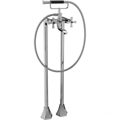 CISAL Cherie Смеситель напольный двухвентильный для ванны с ручной лейкой, держателем и шлангом 150 см, цвет: хром/черный матовый