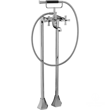 CISAL Cherie Смеситель напольный двухвентильный для ванны с ручной лейкой, держателем и шлангом 150 см, цвет: хром/черный матовый