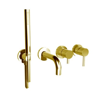 Bongio ON Смеситель для ванны, встраиваемый, с изливом и ручным душем, (без встраиваемой части 0969000VA) цвет: матовое французское золото