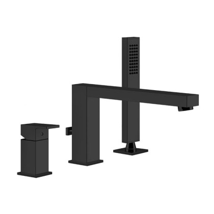 Gessi Rettangolo Смеситель для ванны на 3 отверстия, с переключателем, изливом 195мм и ручным душем, цвет: Black XL