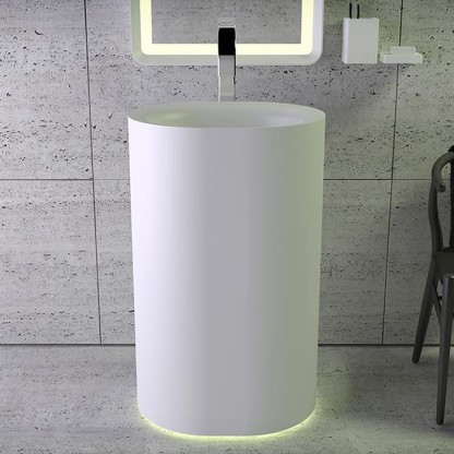 Knife Moon Раковина 55х45хh90см, напольная, с подсветкой, c выпуском белым и сифоном, слив в стену, цвет: белый матовый