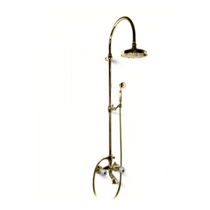 Bongio Rivoli Душевая стойка со смесителем для ванны, верхним и ручным душем, цвет: золото/хрусталь