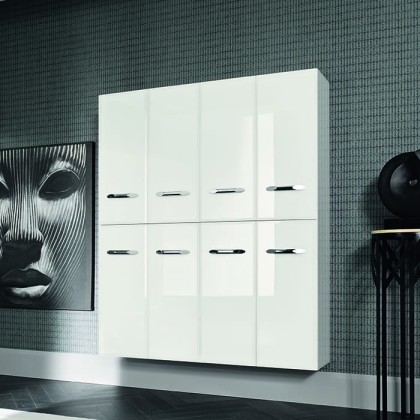 VITAGE milldue edition Hilton Шкаф-пенал 144х32.6х170см, 4 двери, 4 полки, ручки сталь, напольный, цвет: белый