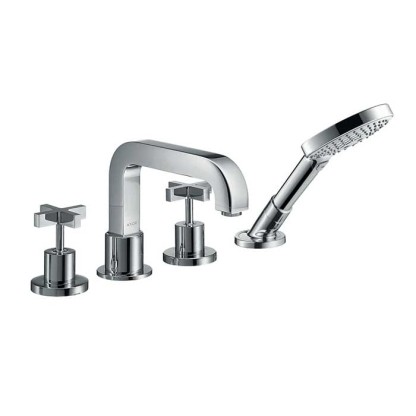 Axor Citterio, Смеситель для ванны, на 4 отверстия, монтаж на плитку, с крестовыми рукоятками, внешняя часть, цвет: хром