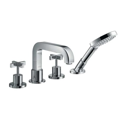 Axor Citterio, Смеситель для ванны, на 4 отверстия, монтаж на плитку, с крестовыми рукоятками, внешняя часть, цвет: хром