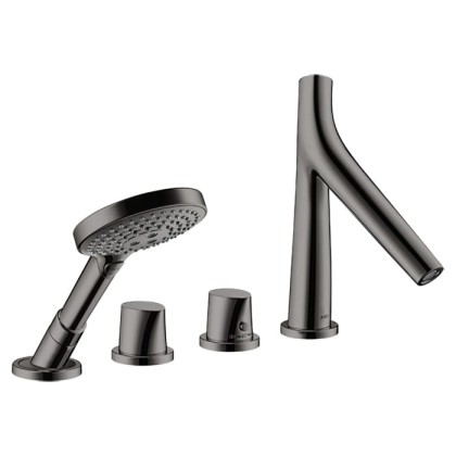 Axor Starck Organic Смеситель на борт ванны, на 4 отв., с ручным душем, цвет: полированный черный хром