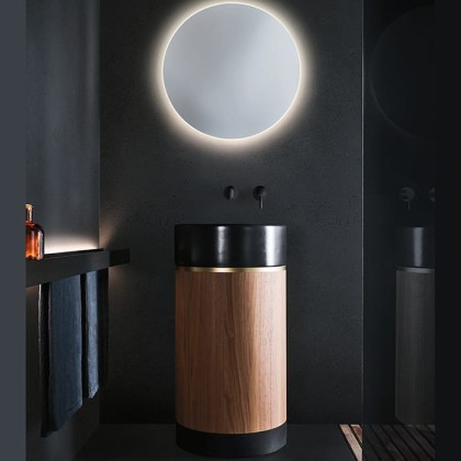 NOORTH milldue edition ROMA Раковина напольная ?450x880 мм., слив в пол, основ Rovere Nero, корпус Noce Canaletto, вставка Oro, раковина Nero opaco