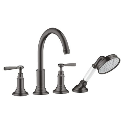 Axor Montreux Смеситель на борт ванны, на 4 отв., с ручным душем, ручка: рычаг, цвет: шлифованный черный хром