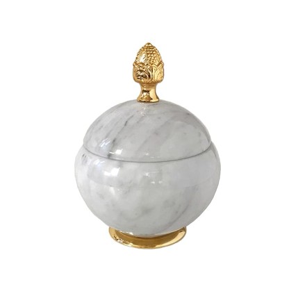 3SC Elegance Баночка универсальная, D=15/h18 см, с крышкой, настольная, цвет: мрамор bianco carrara/золото 24к. Lucido