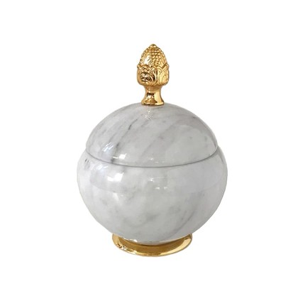 3SC Elegance Баночка универсальная, D=15/h18 см, с крышкой, настольная, цвет: мрамор bianco carrara/золото 24к. Lucido