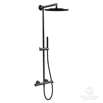 HUBER Harlock Настенная душевая система:термостатический смеситель для душа,верхний душ d300 мм,ручной душ с держателем и шлангом, цвет: черный матовый,