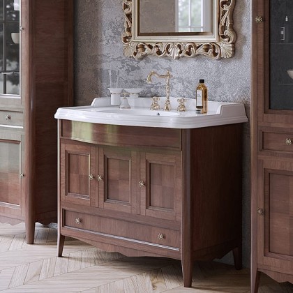 TW Veronica Nuovo комплект мебели с 1-м выдвижным ящиком и 3-мя дверцами, с доводчиками Blum, ручки: бронза, 105см, напольный, Цвет: noce