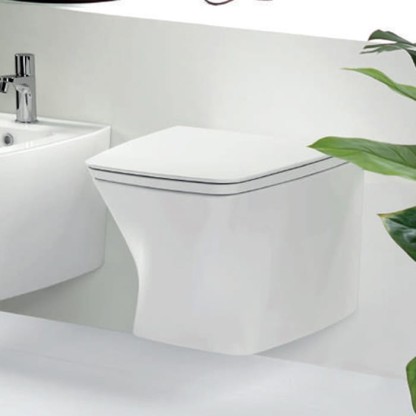 Azzurra Hera Унитаз подвесной 57х38х36,5 см, безободковый, с крепежом, с сиденьем, цвет: Bianco lucido