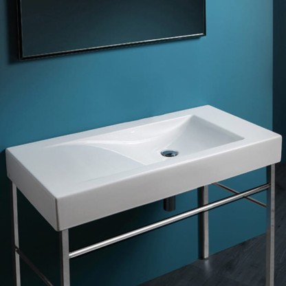 SIMAS Frozen Консоль с раковиной 100х50см с без отв. под смеситель, напольная, цвет: белый/хром