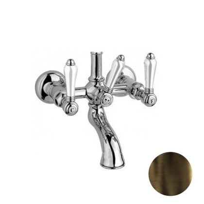 Nicolazzi P.M.Blanc Смеситель для ванны на 2 отверстия, с переключателем ванна/душ, вывод сверху 3/4" (для душ. стойки), ручки белая керамика, цвет: тёмная бронза