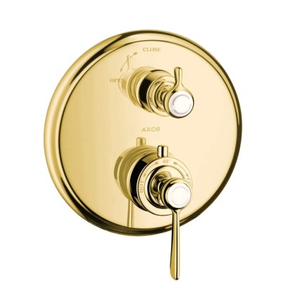 Axor Montreux Термостат с запорным вентилем, СМ, с рычаговой рукояткой, внешняя часть, цвет: полированное золото