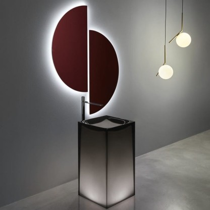 Antonio Lupi Aura Раковина 45х45х85 см, без отв., напольная, слив в пол, с дон. клапан, сифоном и трубой слива, Cristalmood, цвет: Fum?