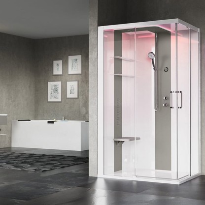 Novellini Skill A Душевая кабина 120х80х217.5cмм., Sx, Essential, поддон 12.5см., с термостатическим смесителем, стекло, цвет: белый глянц/Light grey