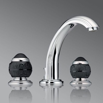 THG Panthere Cristal noir Смеситель для раковины, 3 отв., цвет: хром/черный хрусталь